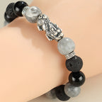 999 Sterling Silver PiXiu Bracelet Black Onyx Grey Jasper Lava Rock Protection Bracelet