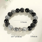 999 Sterling Silver PiXiu Bracelet Black Onyx Grey Jasper Lava Rock Protection Bracelet
