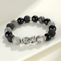 999 Sterling Silver PiXiu Bracelet Black Onyx Grey Jasper Lava Rock Protection Bracelet