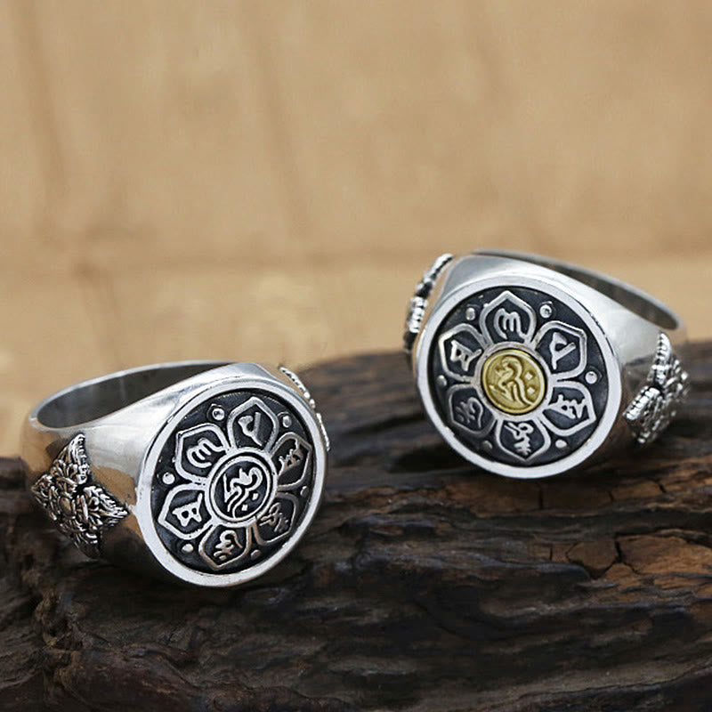 Fortune Jewel Tibetan Om Mani Padme Hum Vajra Pattern Copper Focus Rotatable Ring