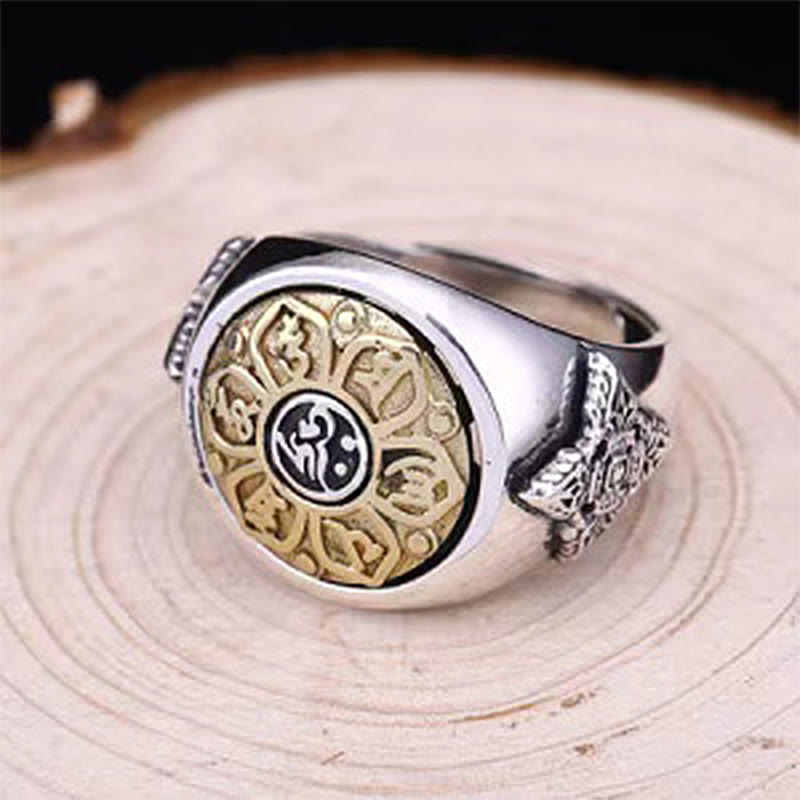 Fortune Jewel Tibetan Om Mani Padme Hum Vajra Pattern Copper Focus Rotatable Ring