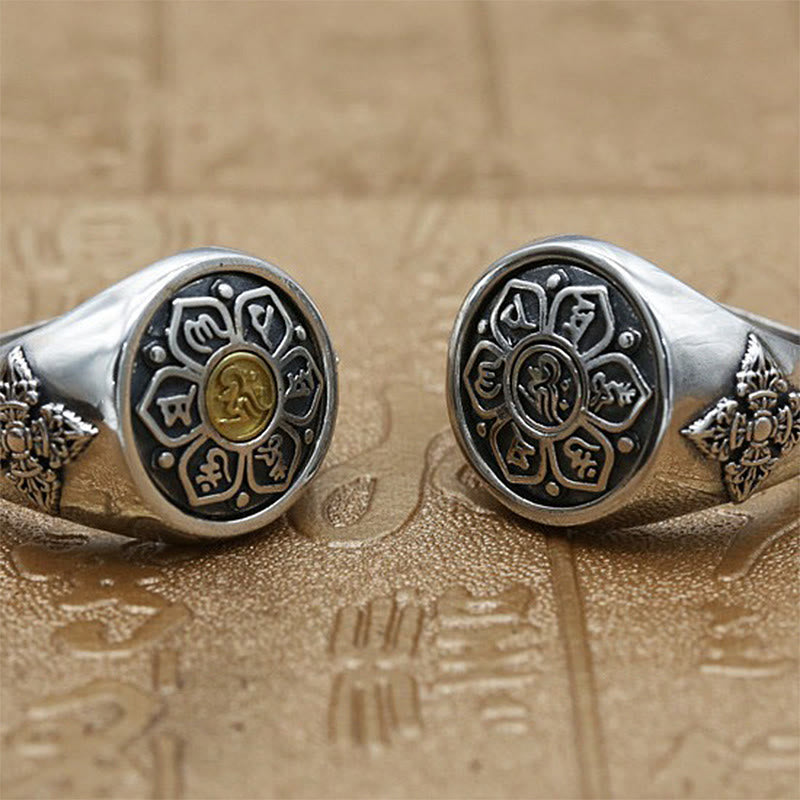 Fortune Jewel Tibetan Om Mani Padme Hum Vajra Pattern Copper Focus Rotatable Ring