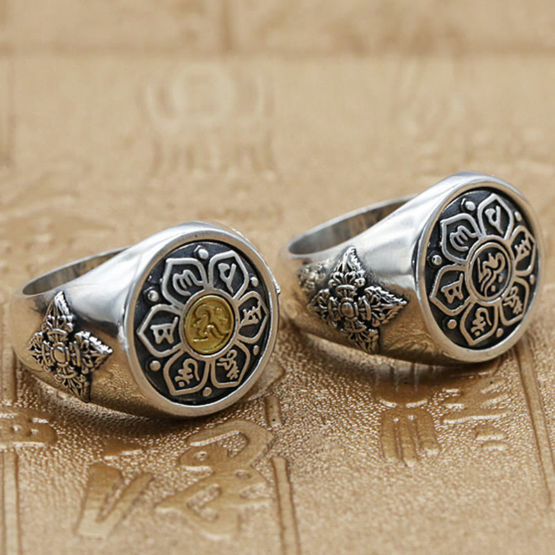 Fortune Jewel Tibetan Om Mani Padme Hum Vajra Pattern Copper Focus Rotatable Ring