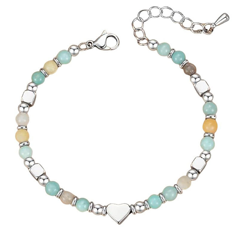 Fortune Jewel Natural Stone Amazonite Amethyst Lazurite Rose Quartz Heart Positive Balance Bracelet