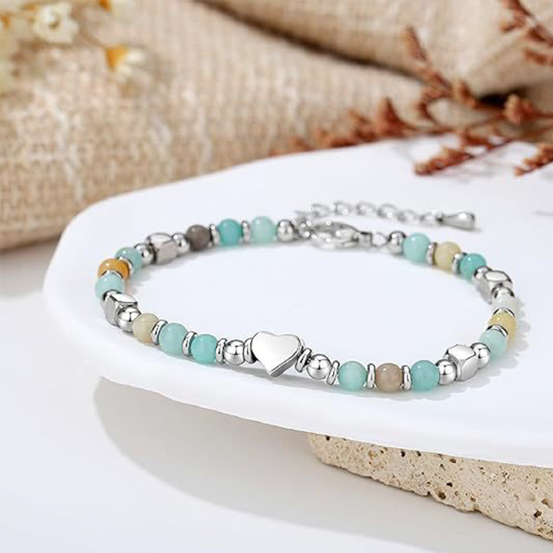 Fortune Jewel Natural Stone Amazonite Amethyst Lazurite Rose Quartz Heart Positive Balance Bracelet