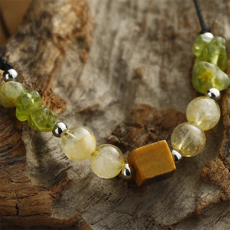 Fortune Jewel Find Your Joy Peridot Citrine Tiger Eye Peace Rope Bracelet