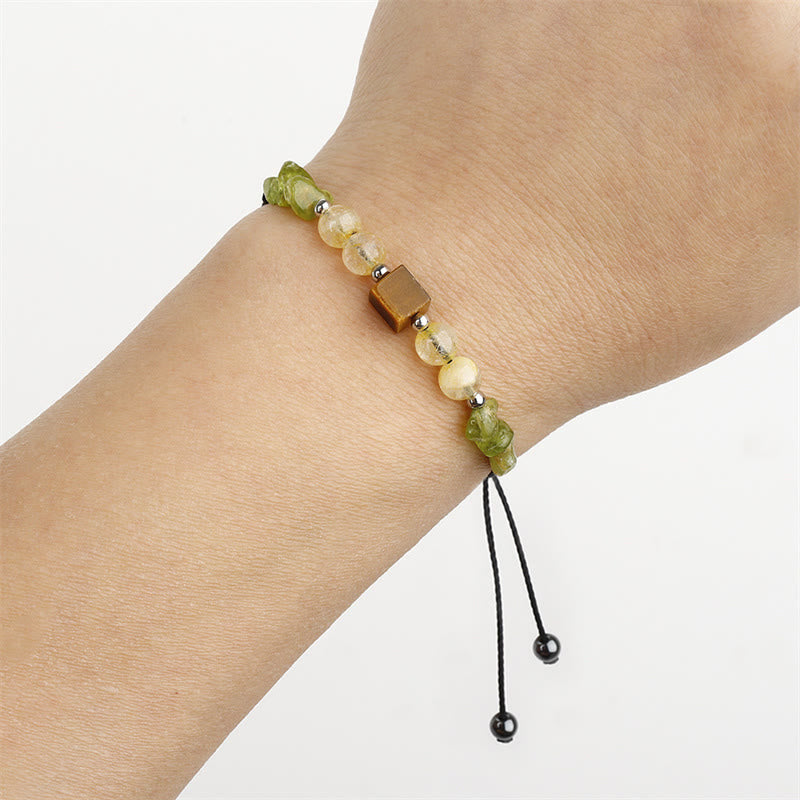 Fortune Jewel Find Your Joy Peridot Citrine Tiger Eye Peace Rope Bracelet