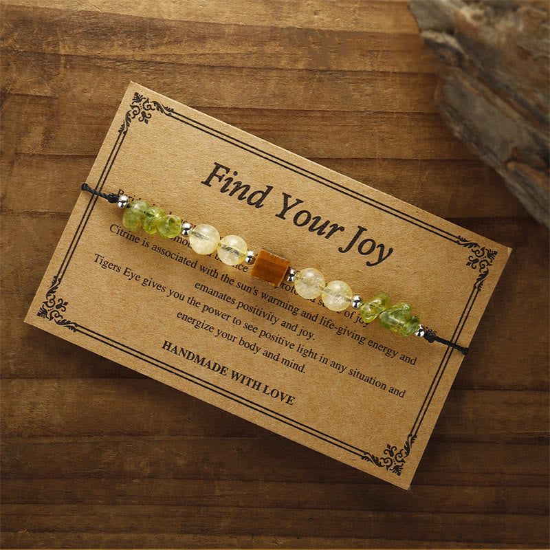 Fortune Jewel Find Your Joy Peridot Citrine Tiger Eye Peace Rope Bracelet