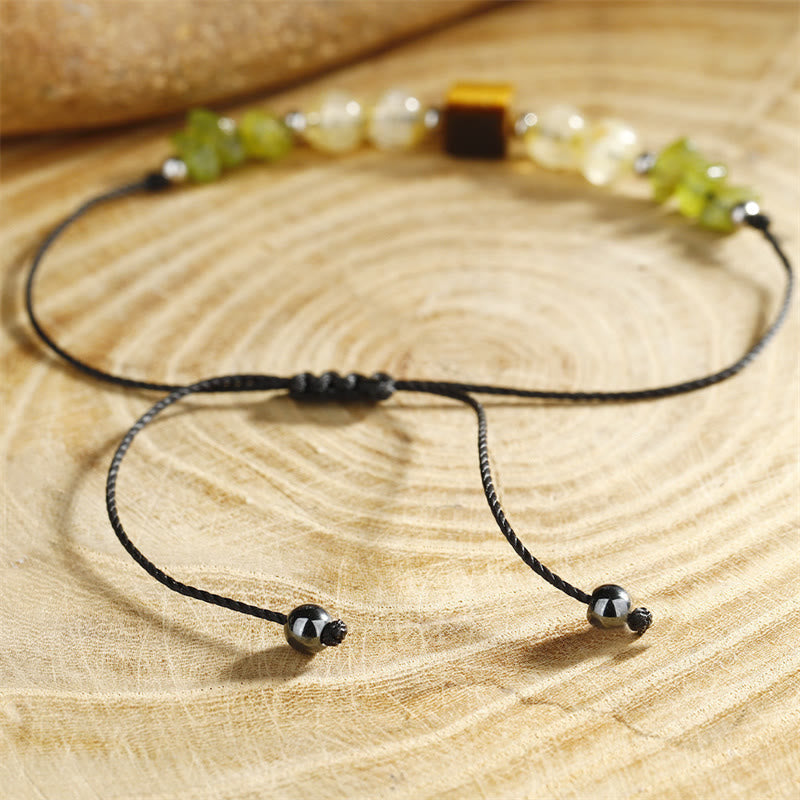 Fortune Jewel Find Your Joy Peridot Citrine Tiger Eye Peace Rope Bracelet