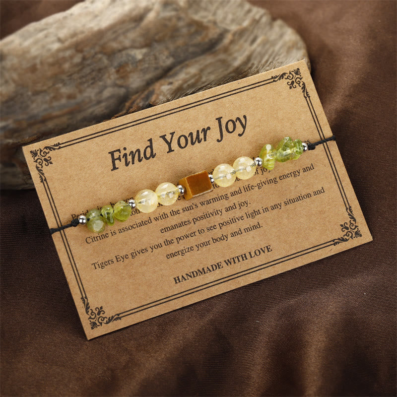Fortune Jewel Find Your Joy Peridot Citrine Tiger Eye Peace Rope Bracelet