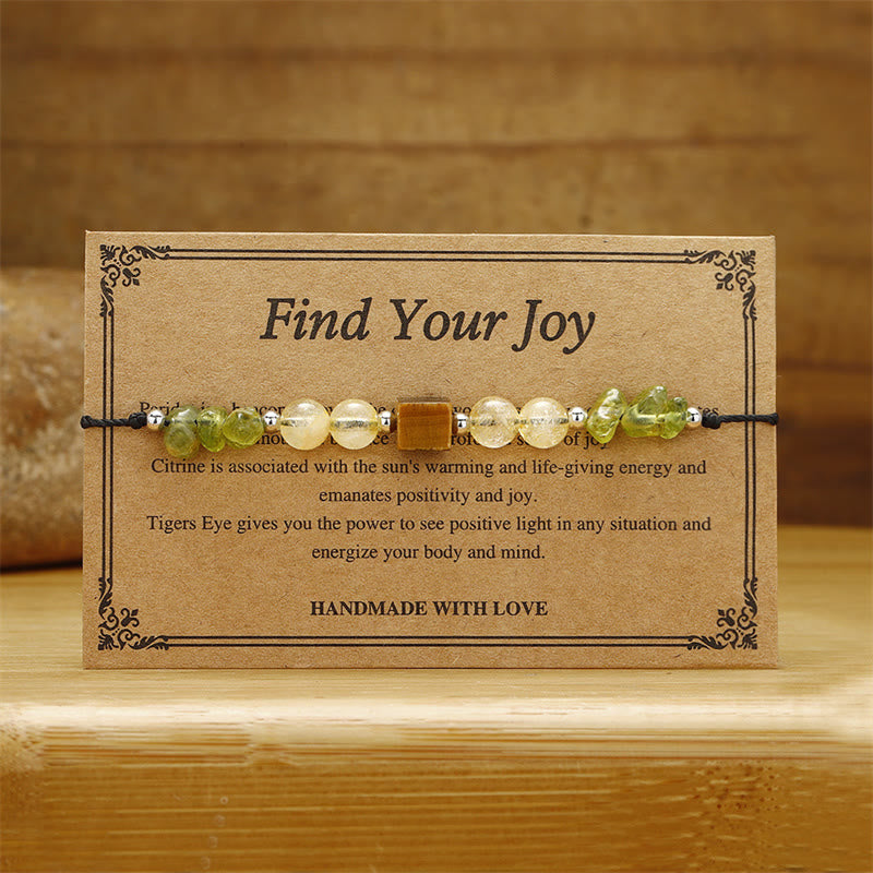 Fortune Jewel Find Your Joy Peridot Citrine Tiger Eye Peace Rope Bracelet
