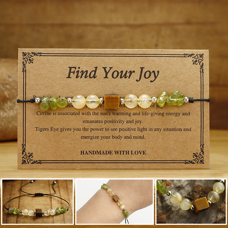 Fortune Jewel Find Your Joy Peridot Citrine Tiger Eye Peace Rope Bracelet