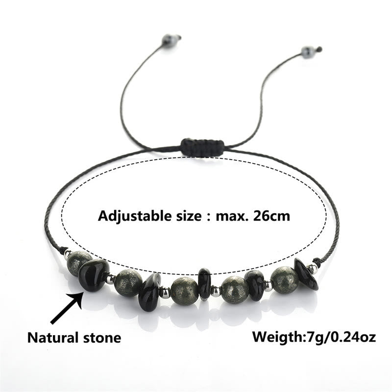 Fortune Jewel I Am Protected Iron Pyrite Black Obsidian Fulfillment Bracelet