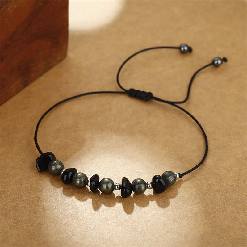 Fortune Jewel I Am Protected Iron Pyrite Black Obsidian Fulfillment Bracelet