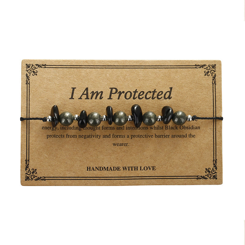 Fortune Jewel I Am Protected Iron Pyrite Black Obsidian Fulfillment Bracelet