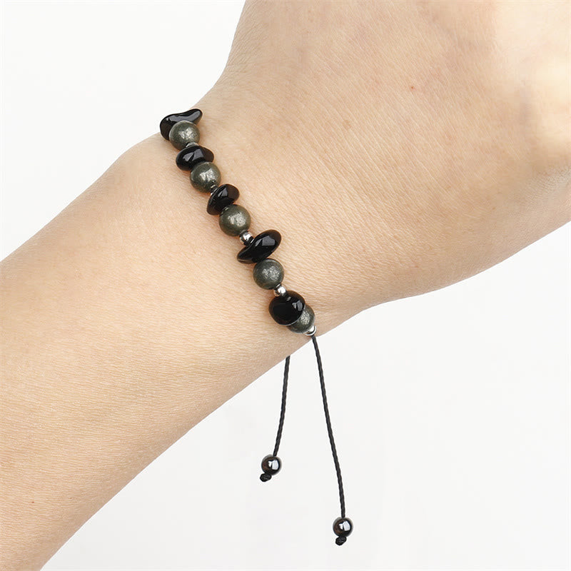Fortune Jewel I Am Protected Iron Pyrite Black Obsidian Fulfillment Bracelet