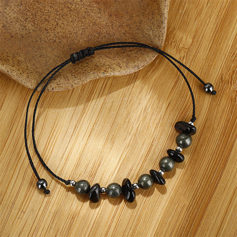Fortune Jewel I Am Protected Iron Pyrite Black Obsidian Fulfillment Bracelet