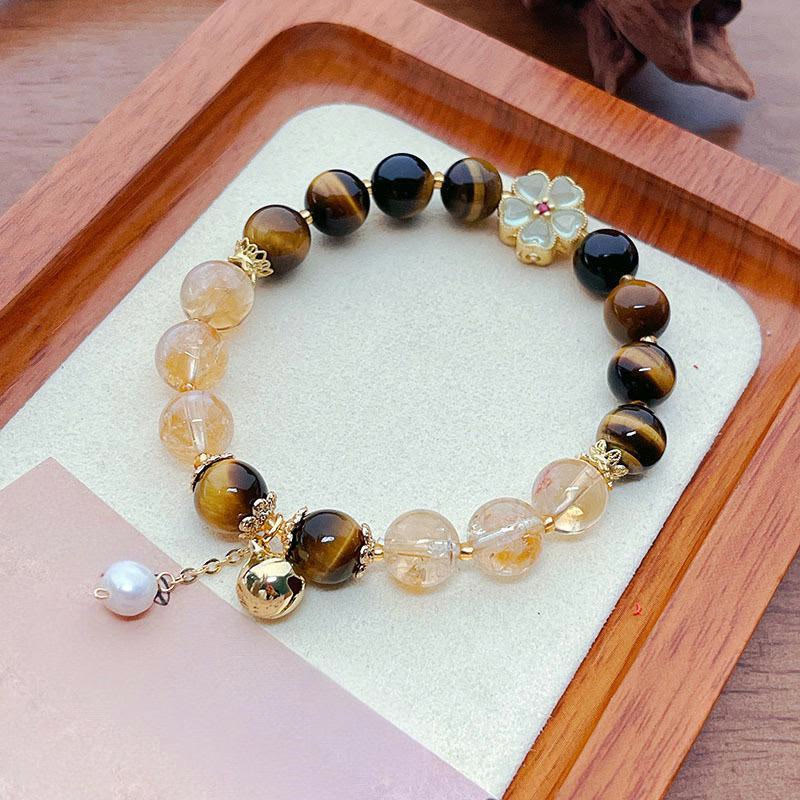 Fortune Jewel Natural Tiger Eye Citrine Beads Flower Bell Courage Bracelet
