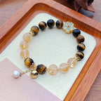 Fortune Jewel Natural Tiger Eye Citrine Beads Flower Bell Courage Bracelet