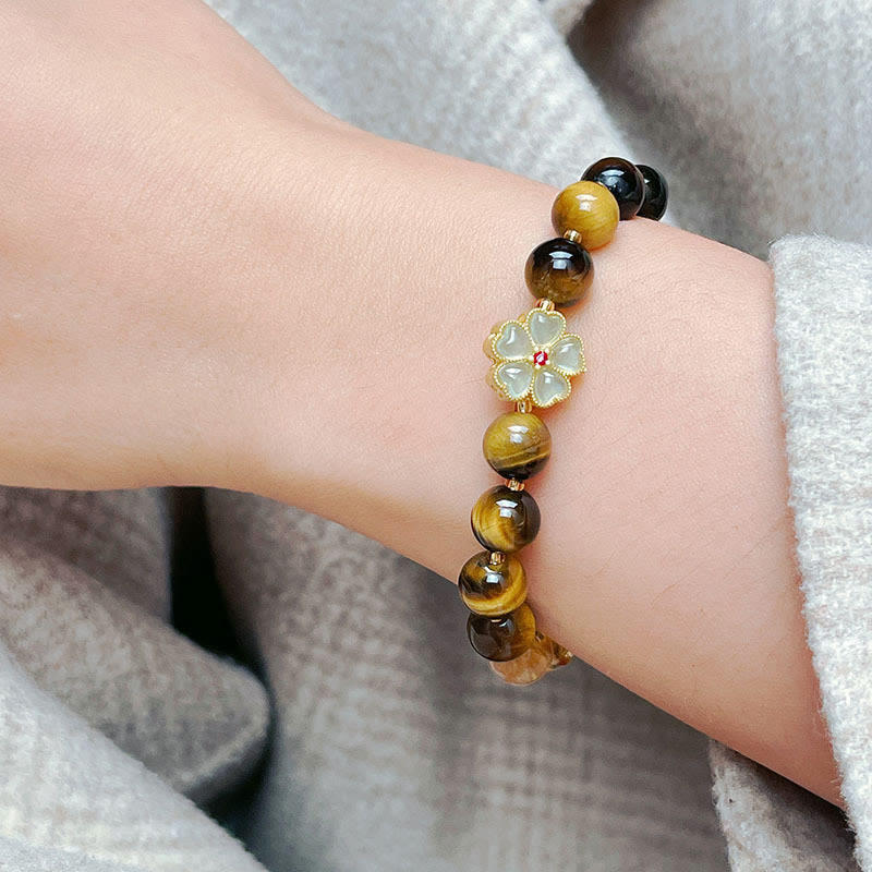 Fortune Jewel Natural Tiger Eye Citrine Beads Flower Bell Courage Bracelet