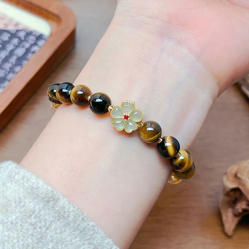 Fortune Jewel Natural Tiger Eye Citrine Beads Flower Bell Courage Bracelet