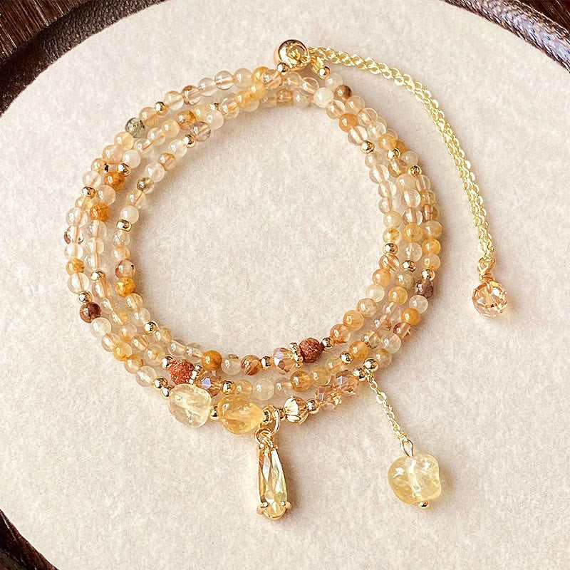 Fortune Jewel Natural Citrine Beads Pleasure Multi Layer Bracelet