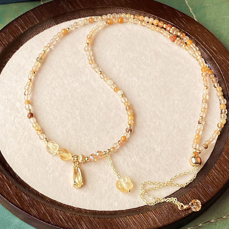 Fortune Jewel Natural Citrine Beads Pleasure Multi Layer Bracelet