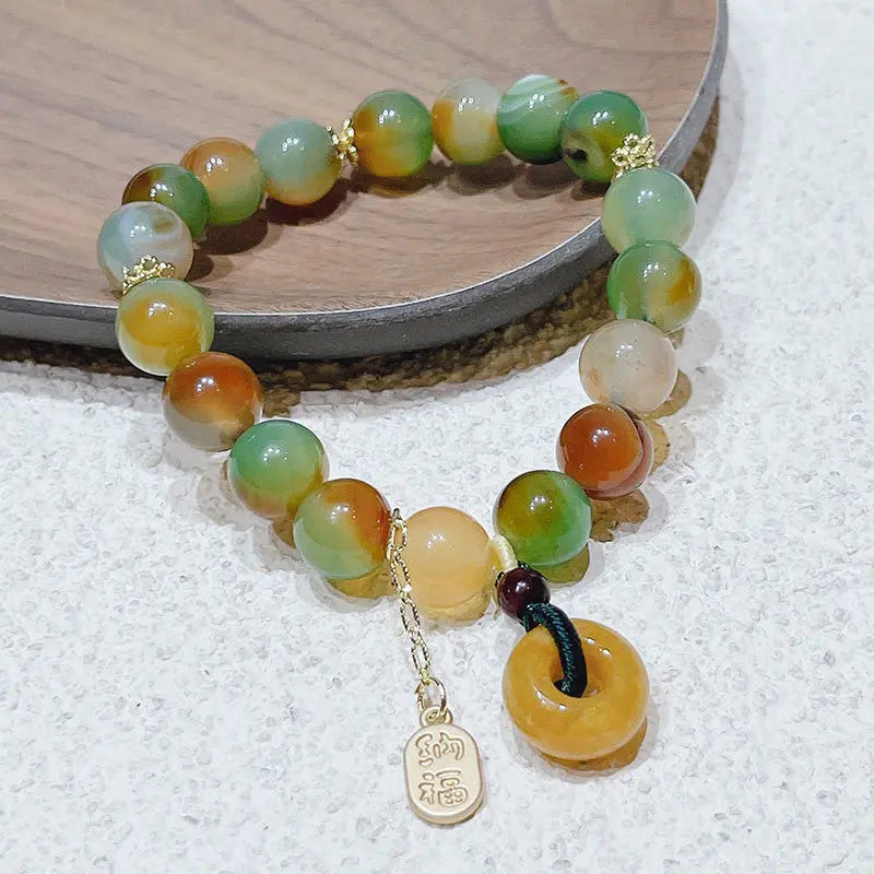 Fortune Jewel "May Balance and Safety Be With You"Peacock Agate Bracelet Includes Gift Message Card Fortune Jewel
