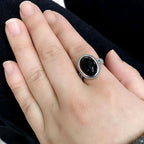 Fortune Jewel Natural Black Onyx Adjustable Protection Ring