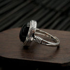 Fortune Jewel Natural Black Onyx Adjustable Protection Ring