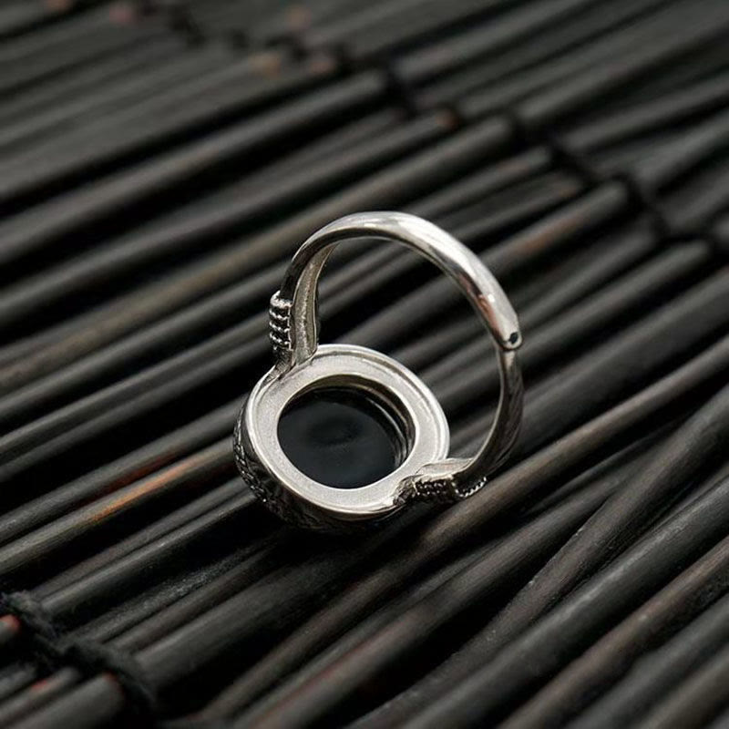 Fortune Jewel Natural Black Onyx Adjustable Protection Ring