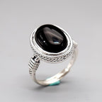 Fortune Jewel Natural Black Onyx Adjustable Protection Ring