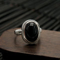 Fortune Jewel Natural Black Onyx Adjustable Protection Ring