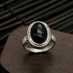 Fortune Jewel Natural Black Onyx Adjustable Protection Ring