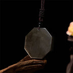 Fortune Jewel Silver Sheen Obsidian Bagua Yin Yang Symbol Protection Necklace Pendant