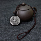 Fortune Jewel Silver Sheen Obsidian Bagua Yin Yang Symbol Protection Necklace Pendant