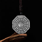 Fortune Jewel Silver Sheen Obsidian Bagua Yin Yang Symbol Protection Necklace Pendant