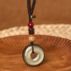 Fortune Jewel Natural Gold Sheen Obsidian Peace Buckle Strengthen Key Chain