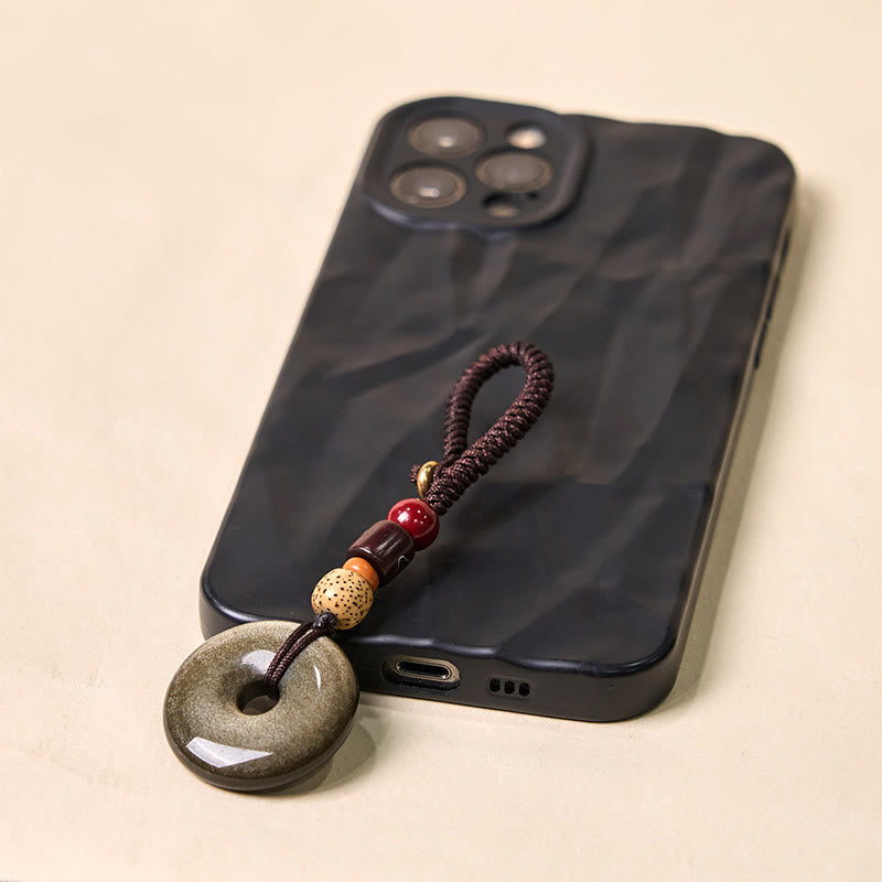 Fortune Jewel Natural Gold Sheen Obsidian Peace Buckle Strengthen Key Chain