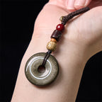 Fortune Jewel Natural Gold Sheen Obsidian Peace Buckle Strengthen Key Chain