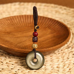 Fortune Jewel Natural Gold Sheen Obsidian Peace Buckle Strengthen Key Chain
