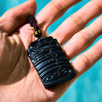 Fortune Jewel Natural Black Obsidian Bamboo Fulfillment Necklace Pendant