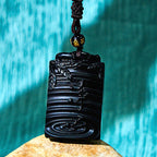 Fortune Jewel Natural Black Obsidian Bamboo Fulfillment Necklace Pendant