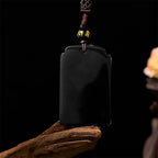 Fortune Jewel Natural Black Obsidian Bamboo Fulfillment Necklace Pendant