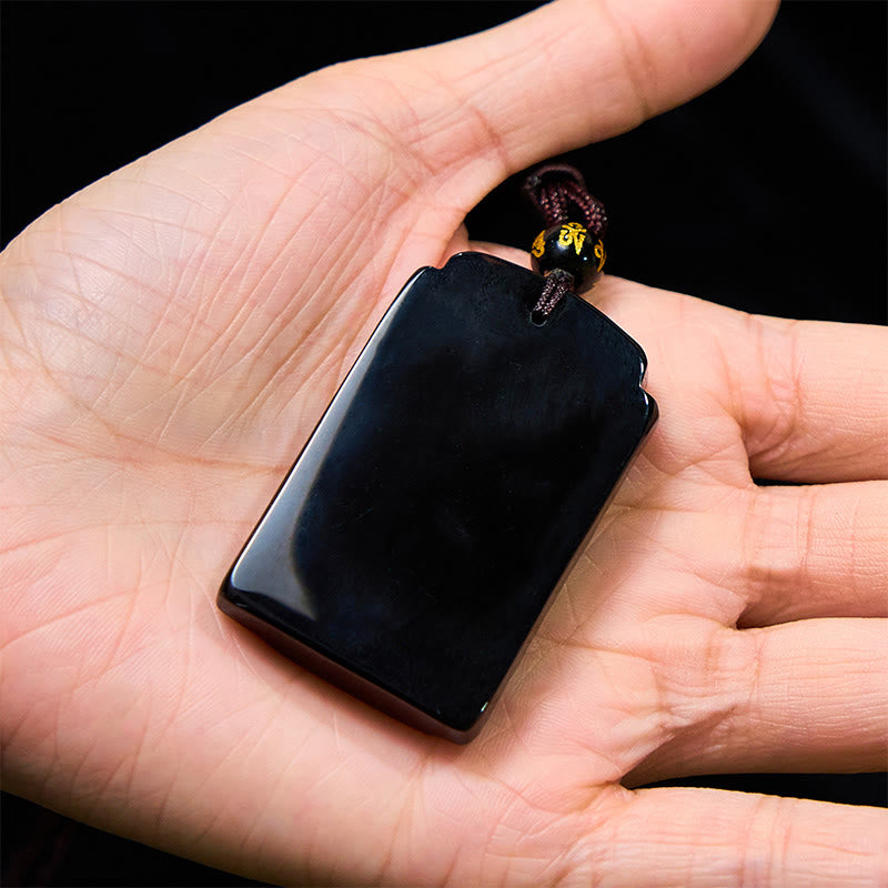 Fortune Jewel Natural Black Obsidian Bamboo Fulfillment Necklace Pendant