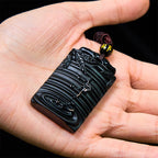 Fortune Jewel Natural Black Obsidian Bamboo Fulfillment Necklace Pendant