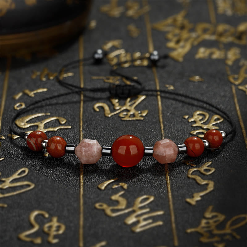 Fortune Jewel Believe You Can Carnelian Red Jasper Hematite Sun Stone Positive Bracelet