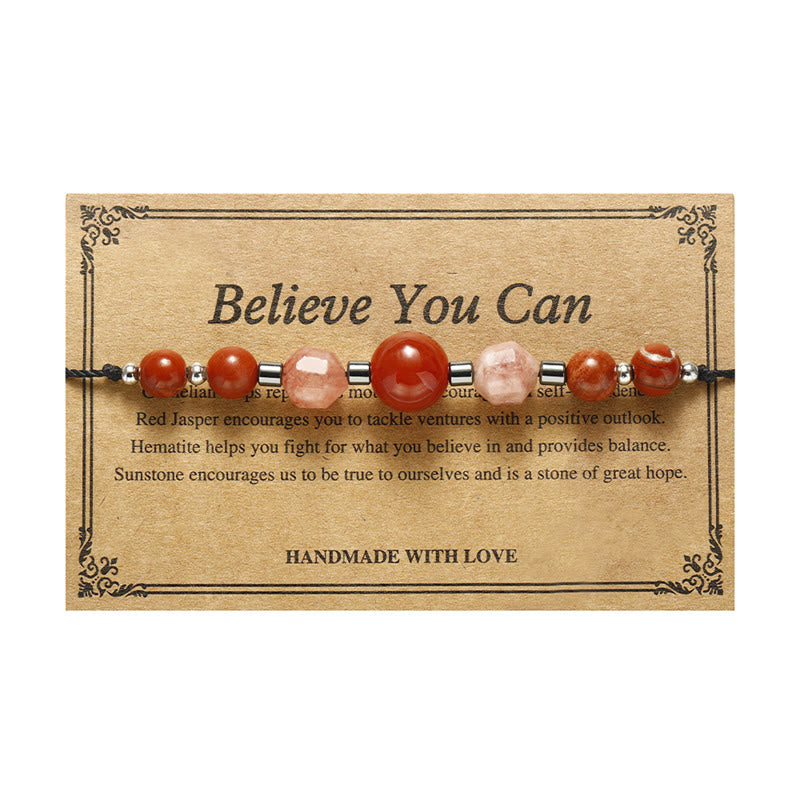 Fortune Jewel Believe You Can Carnelian Red Jasper Hematite Sun Stone Positive Bracelet