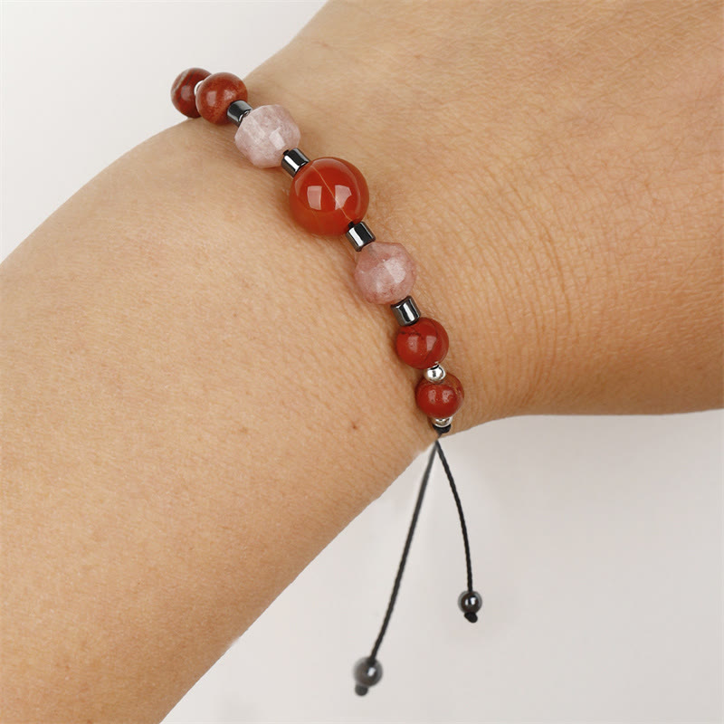 Fortune Jewel Believe You Can Carnelian Red Jasper Hematite Sun Stone Positive Bracelet