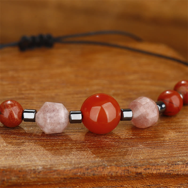 Fortune Jewel Believe You Can Carnelian Red Jasper Hematite Sun Stone Positive Bracelet